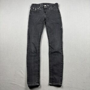 True Religion Super Skinny Jeans Womens Size 27 Black Contrast Stitch Low Rise